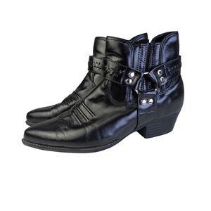 Black Harness Ankle Boots | Western Biker Moto | Men's 8 Women's 9.5